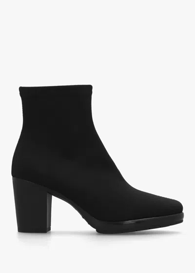 Daniel Micha Black Lycra Stretch Block Heel Ankle Boots In Animal Print