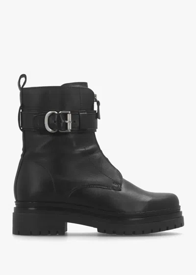 Daniel Mippie Black Leather Front Zip Biker Boots