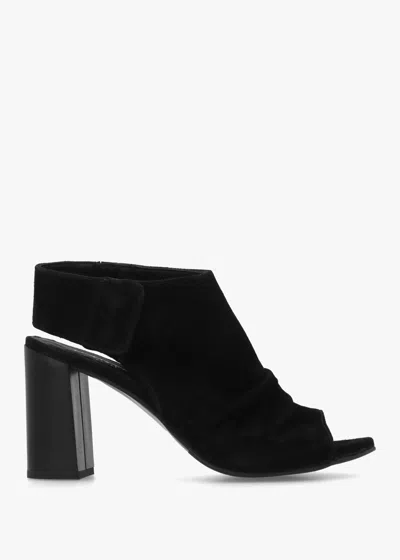 Daniel Moochy Black Suede Ruched Block Heel Sandals
