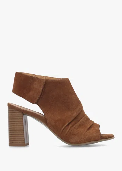 Daniel Moochy Tan Suede Ruched Block Heel Sandals In Brown
