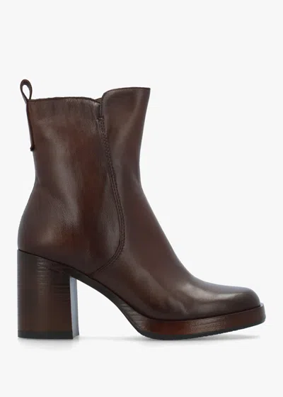 Daniel Mosie Brown Leather Block Heel Ankle Boots