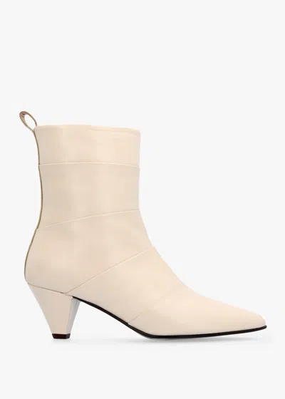 Daniel Napel Cream Leather Pannel Cone Heel Ankle Boots In White Leather