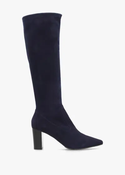 Daniel Navy Suede Block Heel Knee Boots In Blue
