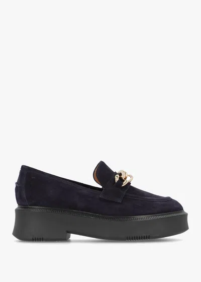 Daniel Navy Suede Chunky Link Chain Loafers In Blue