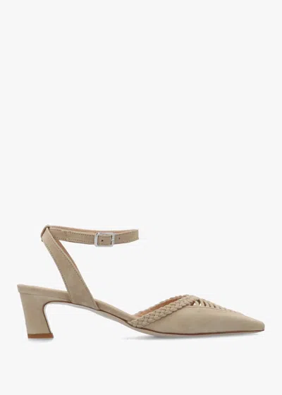 Daniel Nelia Beige Suede Plaited Cage Kitten Heel Ankle Strap Court Sh In Nude