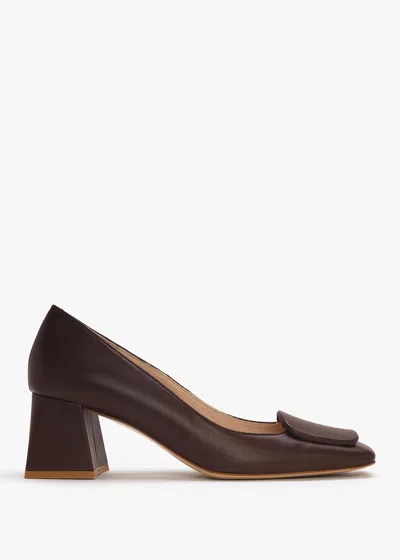 Daniel Nessie Brown Leather Block Heel Court Shoes