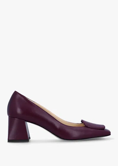 Daniel Nessie Burgundy Leather Block Heel Court Shoes In Burgundy Fabric