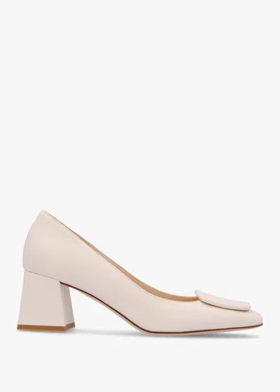 Daniel Nessie Cream Leather Block Heel Court Shoes In Camel Leather