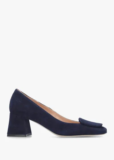 Daniel Nessie Navy Suede Block Heel Court Shoes In Blue