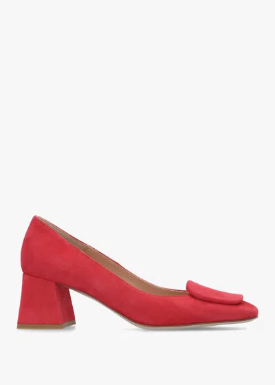 Daniel Nessie Red Suede Block Heel Court Shoes