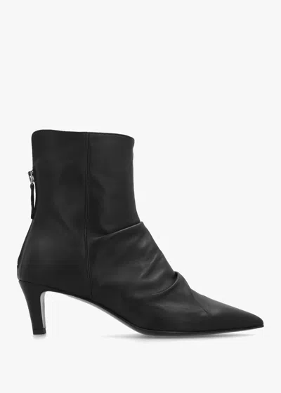 Daniel Nia Black Leather Rouched Front Low Heel Ankle Boots