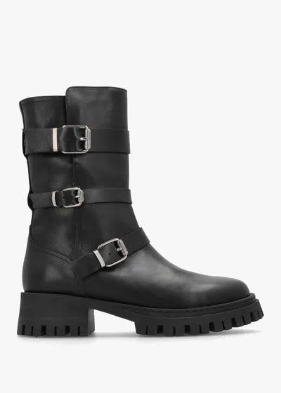 Daniel Niker Black Leather Knee High Biker Boots