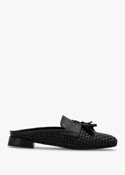 Daniel Nova Black Leather Woven Backless Mules