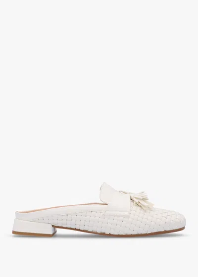 Daniel Nova Cream Leather Woven Backless Mules In Camel Leather