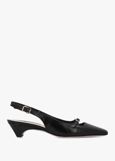 Daniel Nux Black Patent Leather Low Heel Court Shoes