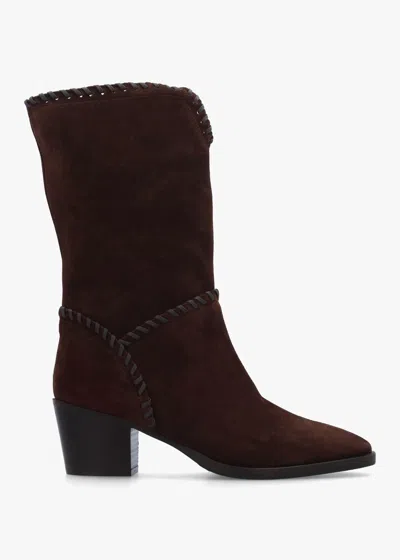 Daniel Nyla Brown Suede Whipstitched Stacked Heel Calf Boots