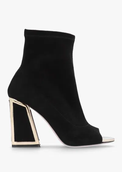 Daniel Piper Black Suede Open Toe Heeled Shoe Boots