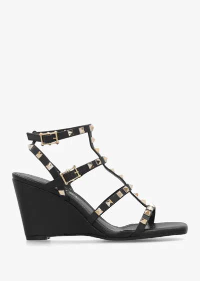 Daniel Pittedge Black Leather Studded Wedge Sandals