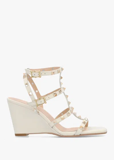 Daniel Pittedge Cream Leather Studded Wedge Sandals In White