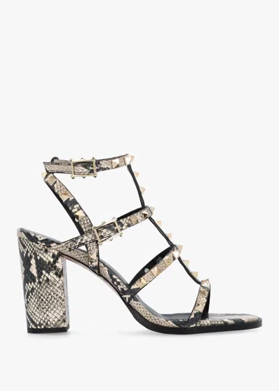 Daniel Pitter Beige Reptile Leather Studded Block Heeled Sandals In Multi
