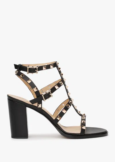 Daniel Pitter Black Leather Studded Block Heeled Sandals