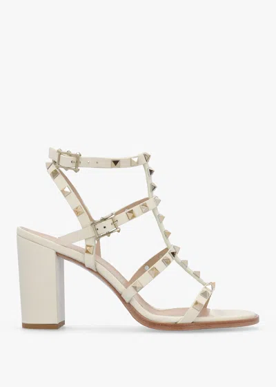 Daniel Pitter Cream Leather Studded Block Heeled Sandals In Beige Leather