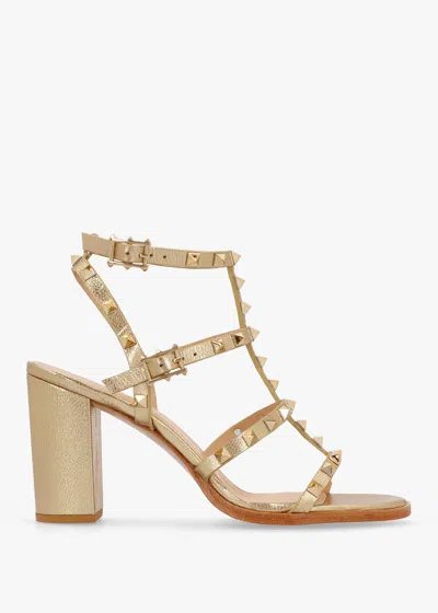 Daniel Pitter Gold Leather Studded Block Heeled Sandals