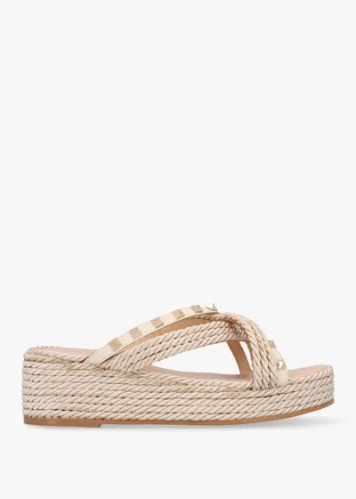 Daniel Popey Beige Rope Slab Wedge Mules In Beige Fabric