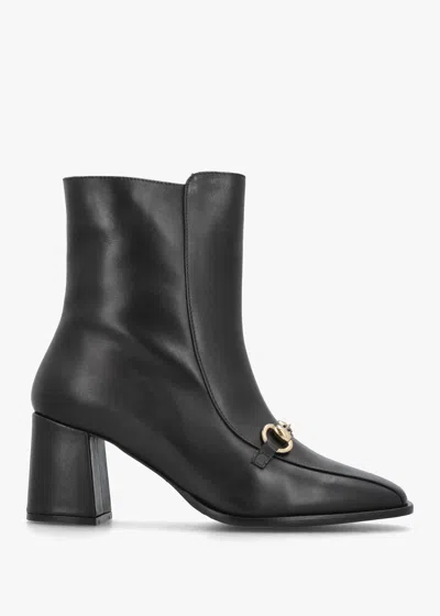 Daniel Prim Black Leather Snaffle Block Heel Ankle Boots