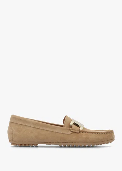 Daniel Privette Beige Suede Driving Moccasins In Burgundy