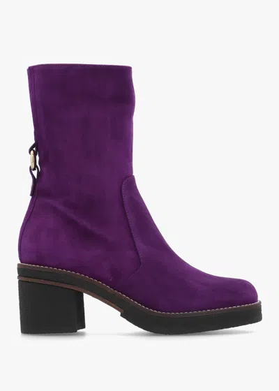 Daniel Purple Suede Block Heel Calf Boots In Animal Print