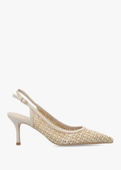 Daniel Rachel Beige Woven Sling Back Heeled Court Shoes In Animal Print