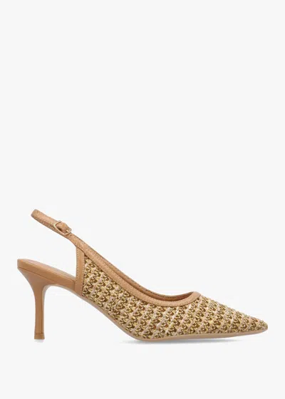 Daniel Rachel Tan Woven Sling Back Heeled Court Shoes In Multi