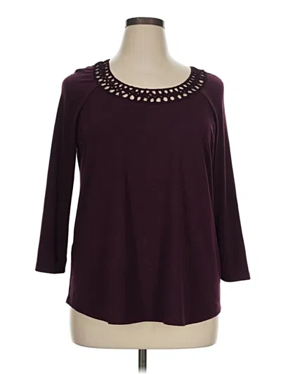 Pre-owned Daniel Rainn 3/4 Sleeve Top Burgundy Keyhole Neckline Tops