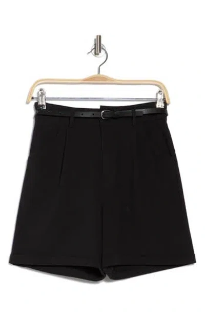 Daniel Rainn Belted Pleated Front Stretch Cotton Shorts