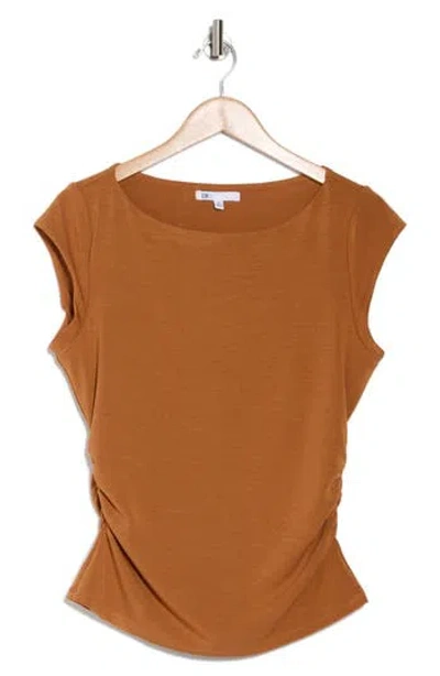 Daniel Rainn Cap Sleeve Ruched Side T-shirt In Caramel