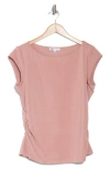 Daniel Rainn Cap Sleeve Ruched Side T-shirt In Pink Suede
