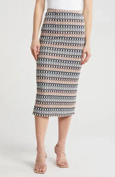 Daniel Rainn Crochet Stripe Midi Skirt In Q162 Pink Multi