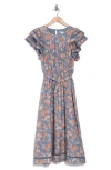 Daniel Rainn Dr2 By  Double Ruffle Flutter Sleeve Fit & Flare Midi Dress In Blue