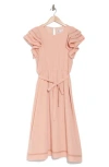 Daniel Rainn Dr2 By  Double Ruffle Flutter Sleeve Fit & Flare Midi Dress In Pale Blush