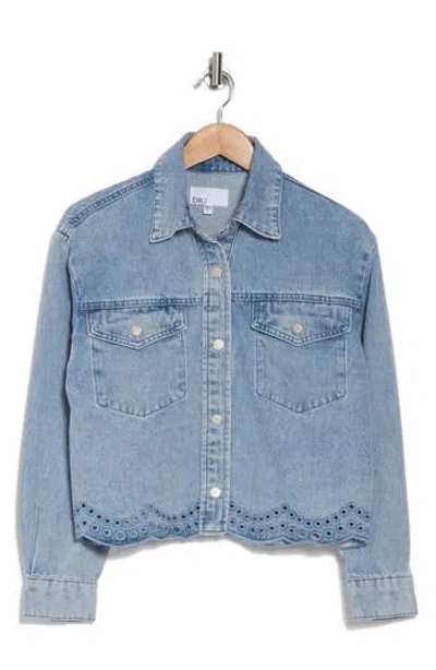Daniel Rainn Embroidered Eyelet Scallop Crop Denim Jacket In Medium Blue Wash