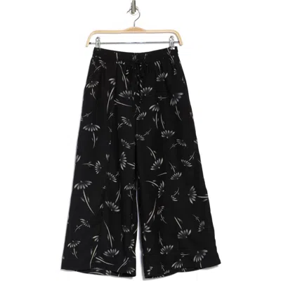 Daniel Rainn Floral Crop Wide Leg Pull-on Pants In Black