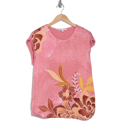 Daniel Rainn Floral Satin T-shirt In Mauve