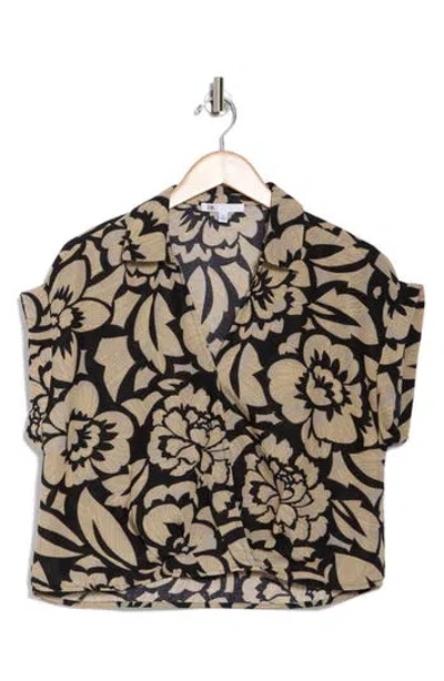 Daniel Rainn Johnny Collar Short Sleeve Crop Top In Beige/black