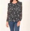 Daniel Rainn Londyn Boho Smocked Long Sleeve Top In Multi In Silver