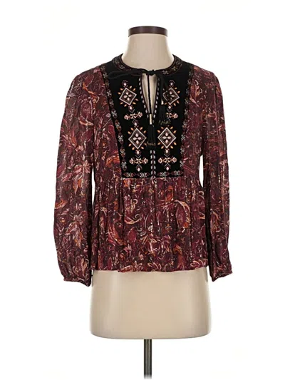 Pre-owned Daniel Rainn Long Sleeve Blouse In Burgundy