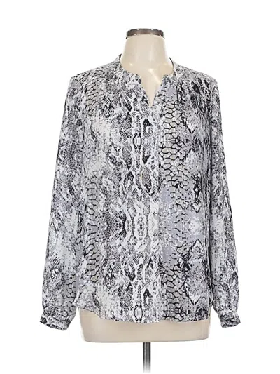Pre-owned Daniel Rainn Long Sleeve Blouse In Silver