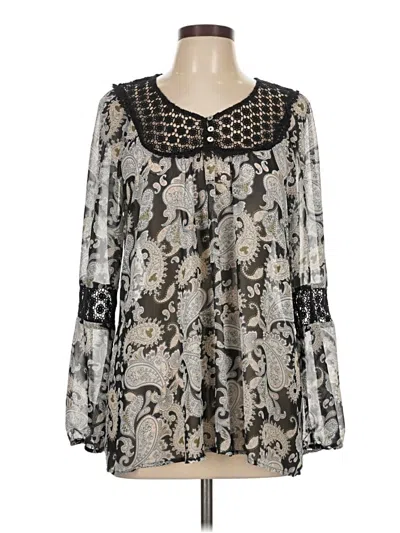 Pre-owned Daniel Rainn Long Sleeve Blouse In Silver