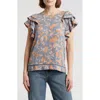 Daniel Rainn Mesh Inset Flutter Sleeve Top In Blue