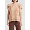 Daniel Rainn Mesh Inset Flutter Sleeve Top In Light Camel